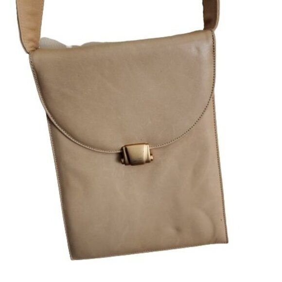 Vintage Sarian Boston Buttery Soft Beige Leather Designer Crossbody Bag - Picture 1 of 8